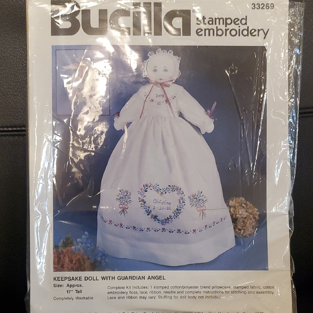 Bucilla Keepsake Personalized Doll With Guardian Angel Stamped Embroidery Kit